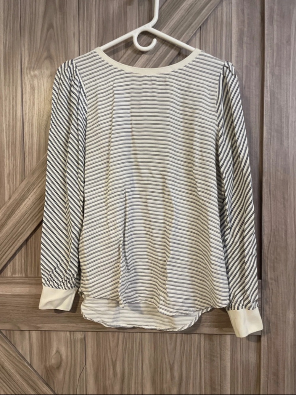 LOFT Cream and Black Striped Long-Sleeve Top